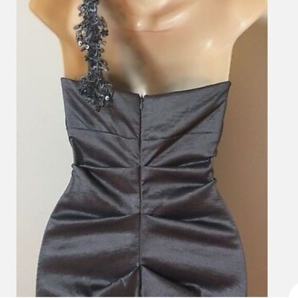 XSCAPE BY JOANNA CHEN Pewter Gray Ruched One Shoulder‎ Mermaid Prom Gown Dress 4 - Picture 4 of 15